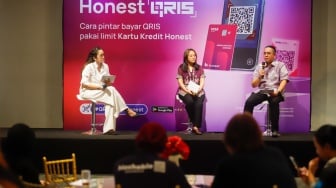 Sesi diskusi bersama awak media saat peluncuran fitur pembayaran QRIS Merchant Presented Mode (MPM) di Jakarta, Selasa (21/4/2026). [Suara.com/Alfian Winanto]