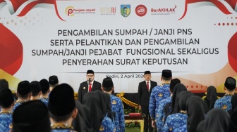 Lantik PNS dan Pejabat Fungsional, Dhito Tegaskan Larangan Penyalahgunaan Wewenang