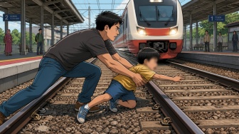 Viral Aksi Heroik Ayah Selamatkan Bayinya dari Terjangan Kereta Api, Jaraknya Bikin Deg-degan