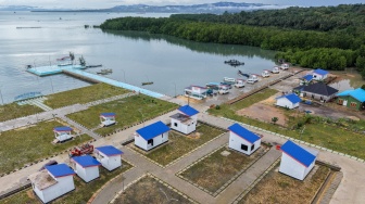 Foto udara kawasan Kampung Nelayan Merah Putih (KNMP) Sorue Jaya, Kecamatan Soropia, Kabupaten Konawe, Sulawesi Tenggara, Rabu (6/5/2026). [ANTARA FOTO/Andry Denisah/bar]