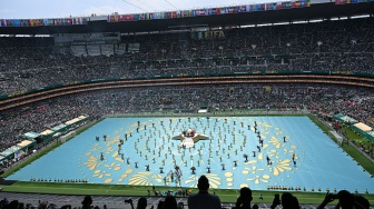 Para penari tampil dalam seremoni pembukaan Piala Dunia 2026 di Stadion Azteca, Mexico City, Meksiko, Kamis (11/6/2026). [ANTARA FOTO/Aditya Pradana Putra/sgd]