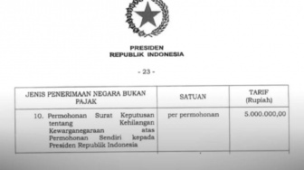 Aturan Prabowo: Lepas dari Status WNI Wajib Bayar Rp5 Juta