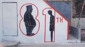 Mural HUT ke-81 di Sukoharjo, Angka 8 Bergambar Pria Gendut, Angka 1 Pria Kurus