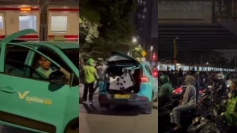 Lagi-lagi Taksi Green SM Tertemper KRL, Kali Ini Ringsek di Stasiun Karet