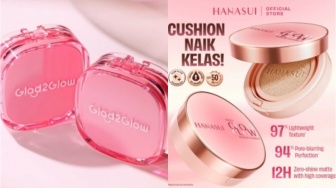Perbandingan Cushion Hanasui vs Glad2Glow Warna Pink, Lengkap dengan Review Pembeli