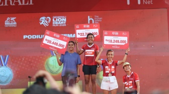 Para pemenang ajang Generali Lion Heart Run 2026 di TMII, Jakarta, Minggu (30/8/2026). [handout]
