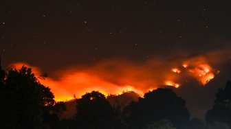 Kebakaran terjadi di Gunung Merapi Ungup-ungup terlihat dari Gantasan, Banyuwangi, Jawa Timur, Jumat (4/9/2026). [ANTARA FOTO/Budi Candra Setya/sgd]
