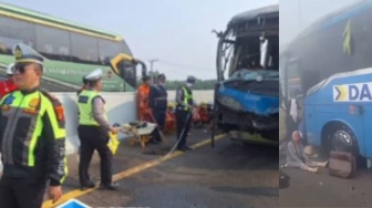 Jarak Pandang Tinggal 2 Meter akibat Kabut Asap, Bus DAMRI dan ALS Tabrakan di Tol Palindra