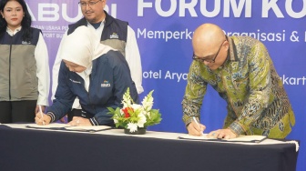 PT Biro Klasifikasi Indonesia (Persero) atau BKI menandatangani Nota Kesepahaman (Memorandum of Understanding/MoU) dengan Asosiasi Badan Usaha Pelabuhan Indonesia (ABUPI) di Mezzanine Ballroom, Jakarta, Rabu (16/9/2026). [Handout]