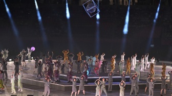Para penari tampil dalam pembukaan Asian Games 2026 di Stadion Paloma Mizuho, Nagoya, Aichi, Jepang, Sabtu (19/9/2026). [ANTARA FOTO/Fauzan/sgd/YU]