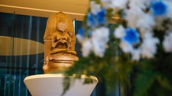 Arca Prajnaparamita yang ada di Galeri Prajnaparamita di Museum Nasional Indonesia, Jakarta, Selasa (13/10/2026). [Suara.com/Alfian Winanto]