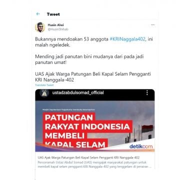 UAS Galang Dana Beli Kapal Selam, Husin Shihab: Bukannya Doa Malah Ngeledek (Twitter/Husinshihab)