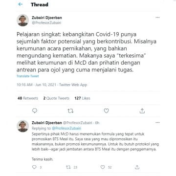 Ramai BTS Meal, Prof Zubairi: Saya 'Terkesima' Melihat Kerumunan di McD (Twitter/ProfesorZubairi)