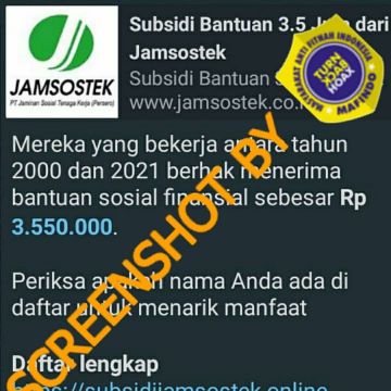 Benarkah BPJS Ketenagakerjaan Beri Bantuan Pekerja 3,5 Juta? (Turnbackhoax.id)