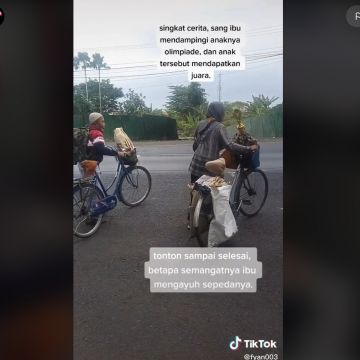 Momen Ibu Antar Anak Ikut Olimpiade Naik Sepeda, Bangga Pulang Bawa Piala (TikTok)