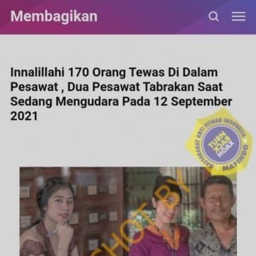 Cek Fakta: Pesawat Sriwijaya Tabrakan, 179 Orang Tewas, Benarkah? (Turnbackhoax.id)