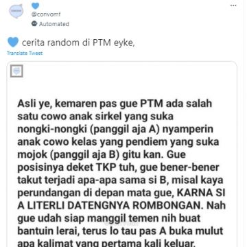 Cuitan seorang sender takut teman pendiam dibully, endingnya bikin melongo. (Twitter/convomf)