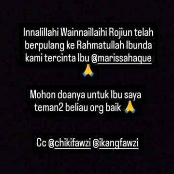 Marissa Haque meninggal dunia. [Instagram]