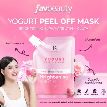 FAV Beauty Yogurt Brightening Peel Off Mask Alpha Arbutin + Gluta, salah satu rekomendasi masker dari brand lokal hidden gem yang bisa membantu membuat kulit wajah lebih cerah dan glowing dambaan banyak orang (Shopee/FAV Beauty Official Store)