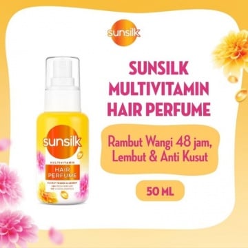 3 rekomendasi hair parfume dari brand ternama Sunsilk, yang pertama adalah Sunsilk Multivitamin Hair Perfume Rambut Wangi & Lembut. Produk hair parfume ini membuat rambut kamu wangi sepanjang hari, lembut, dan anti kusut (Shopee/Unilever Indonesia Official Shop)