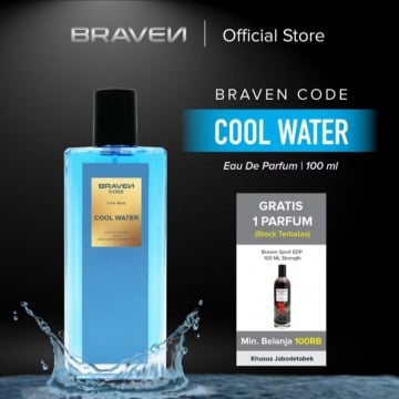 Braven Code Eau De Parfum Cool Water, salah satu rekomendasi pafrum pria dengan wangi harum dan tahan lama yang bisa ditemukan di Indomaret (Shopee/Evangeline Official Shop)