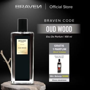 Braven Code Eau De Parfum Oud Wood, salah satu rekomendasi pafrum pria dengan wangi harum dan tahan lama yang bisa ditemukan di Indomaret (Shopee/Evangeline Official Shop)