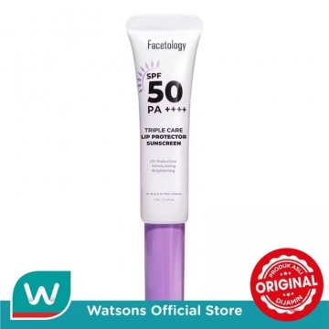 Facetology Triple Care Lip Protection Sunscreen, salah satu rekomendasi lip serum yang memiliki SPF untuk melindungi bibir dari dampak buruk paparan matahari (Shopee/Watsons Indonesia Official)