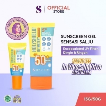 SOMETHINC Holyshield UV Watery Sunscreen Gel SPF 50+ PA++++, menjadi salah satu produk SOMETHINC yang sudah Tasya Farasya approved (Shopee/SOMETHINC Official Shop)