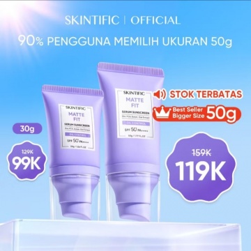 SKINTIFIC Matte Fit Serum Sunscreen SPF 50+ PA++++, rekomendasi sunscreen untuk kulit berminyak (Shopee/SKINTIFIC Official Store)