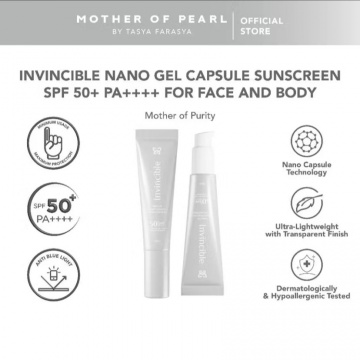 MOP Invincible Nano Gel Capsule Sunscreen SPF 50+ PA++++, rekomendasi sunscreen untuk kulit berminyak (Shopee/Mother of Pearl Official Shop)