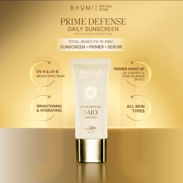 BHUMI Prime Defense Daily Sunscreen SPF 50+ PA++++, rekomendasi sunscreen untuk kulit berminyak (Shopee/BHUMI Official Shop)