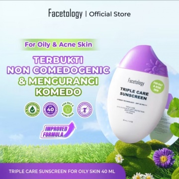 Facetology Triple Care Sunscreen For Acne & Oily Skin SPF 40 PA+++, rekomendasi sunscreen untuk kulit berminyak (Shopee/Facetology Official Shop)