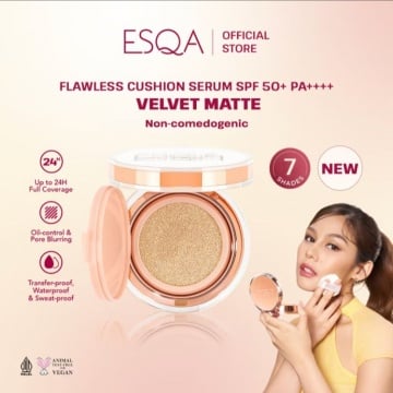 ESQA Flawless Cushion Serum Velvet Matte SPF 50+ PA++++, merupakan salah satu dari tujuh produk paling laris ESQA (Shopee/Esqa Cosmetics Official Shop)
