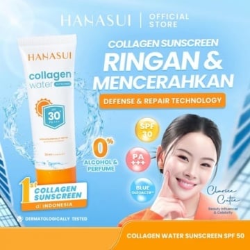 Hanasui Collagen Water Sunscreen SPF 30, rekomendasi sunscreen yang mengandung kolagen (Shopee/Hanasui Official Shop)