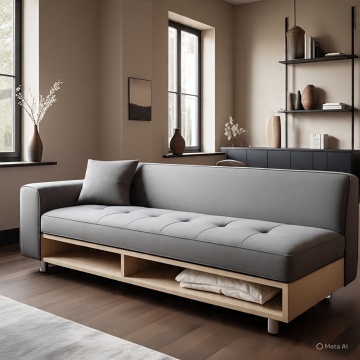 Gunakan furnitur ruang tamu yang serba guna, tips menata ruang tamu rumah yang sempit minimalis (Meta AI)