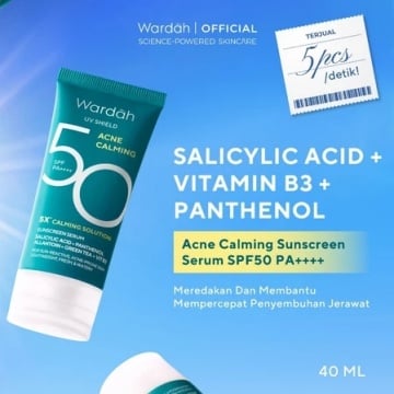 WARDAH UV Shield Acne Calming Sunscreen Serum SPF 50 PA++++ (Shopee/Wardah Official Shop)