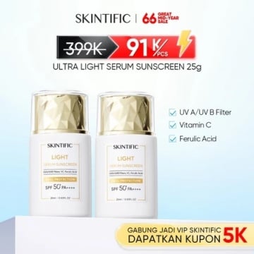 SKINTIFIC Light Serum Sunscreen SPF 50+++ (Shopee/SKINTIFIC Official Store)