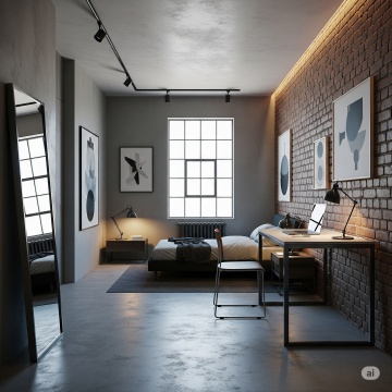 Kamar Tidur Minimalis Industrial (AI)