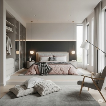 Inspirasi kamar tidur dengan warna netral yang modern (AI)
