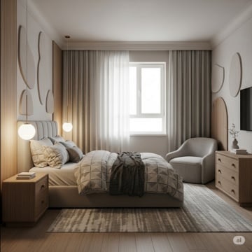 Inspirasi kamar tidur dengan warna netral dengan corak abstrak (AI)