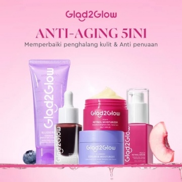 Rangkaian skincare pagi Glad2Glow untuk membantu melawan tanda-tanda penuaan (Shopee/Glad2Glow Official Store)