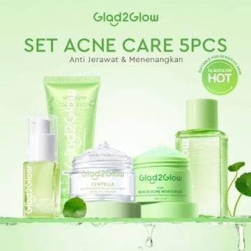 Rangkaian skincare pagi Glad2Glow untuk membantu mengatasi kulit berjerawat (Shopee/Glad2Glow Official Store)