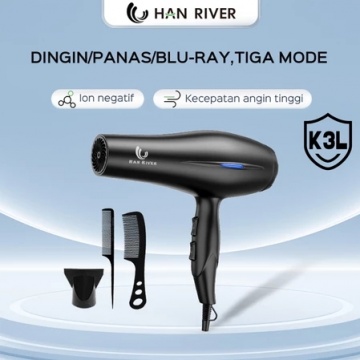 HAN RIVER Negative Ions Hair Dryer Low Watt, rekomendasi hair dryer low watt (Shopee)