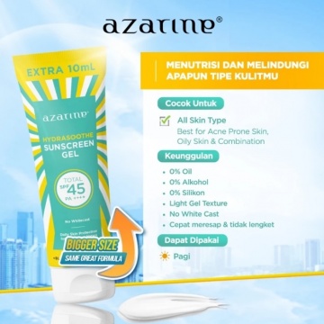Azarine Hydrasoothe Sunscreen Gel SPF45 PA++++ (Shopee)