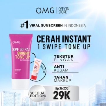 OMG Oh My Glow Bright Tone Up UV Barrier Sunscreen SPF 50 PA++ (Dok. brand)