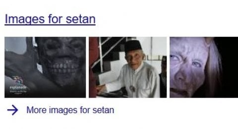 Hasil pencarian menggunakan kata setan di mesin pencari Google, Selasa (20/6), turut menampilkan hasil foto Amien Rais. [Suara.com]