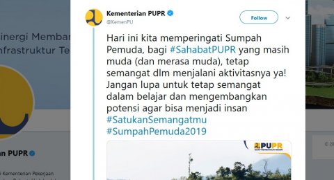 Twitter Kementerian tentang Sumpah Pemuda [Twitter : @KemenPU].