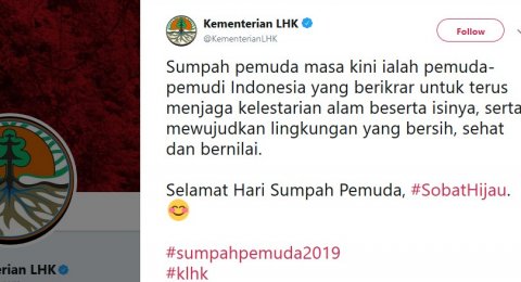 Twitter Kementerian tentang Sumpah Pemuda [Twitter : @KementerianLHK].