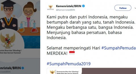 Twitter Kementerian tentang Sumpah Pemuda [Twitter : @KemenristekBRIN].