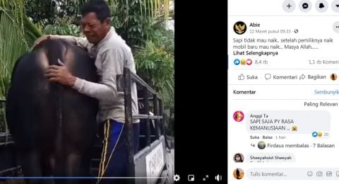 Viral di medsos pria menangis berpisah dengan sapinya [Tangkapan layar Facebook]